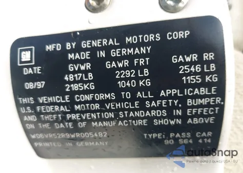 1998 Cadillac Catera Standard из США, поврежденный, VIN W06VR52R9WR005482